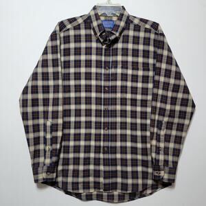 Vintage Sir Pendleton Button Up Shirt Medium Wool Multicolor Plaid Navy Brown